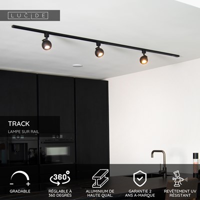 Lucide TRACK FAVORI Spot sur rail - Système de rail monophasé / Éclairage sur rail - 1xGU10 - Noir (Extension)